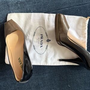 Prada High Heeled - Peep toe Pumps, Size 8 1/2 ( Ombre Black)